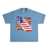 Pebble Blue baseball american flag Urban Heavy Tee - texasbilliewilder