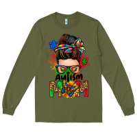 Army Green autism mom messy bun Long Sleeve Tee - Zillion Design Studio