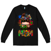 Black autism mom messy bun Long Sleeve Tee - Zillion Design Studio