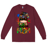 Burgundy autism mom messy bun Long Sleeve Tee - Zillion Design Studio