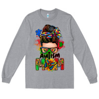 Heather Grey autism mom messy bun Long Sleeve Tee - Zillion Design Studio