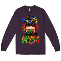 Plum autism mom messy bun Long Sleeve Tee - Zillion Design Studio