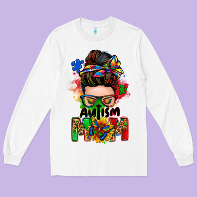 Autism Mom Messy Bun Long Sleeve Tee Designed By Zillion Design Studio