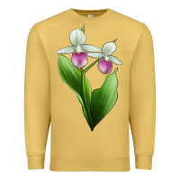 Antique Gold Pink And White Lady's Slipper Flower Illustrations Premium Sweatshirt - LillyAllenDesigns