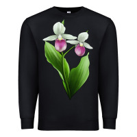 Black Pink And White Lady's Slipper Flower Illustrations Premium Sweatshirt - LillyAllenDesigns