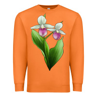 Carrot Pink And White Lady's Slipper Flower Illustrations Premium Sweatshirt - LillyAllenDesigns