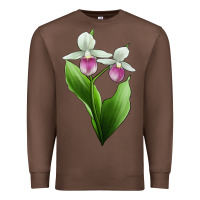 Chestnut Pink And White Lady's Slipper Flower Illustrations Premium Sweatshirt - LillyAllenDesigns