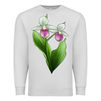 Dove Grey Pink And White Lady's Slipper Flower Illustrations Premium Sweatshirt - LillyAllenDesigns