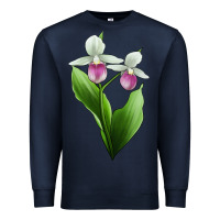 Navy Pink And White Lady's Slipper Flower Illustrations Premium Sweatshirt - LillyAllenDesigns