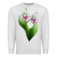 Oatmeal Heather Pink And White Lady's Slipper Flower Illustrations Premium Sweatshirt - LillyAllenDesigns