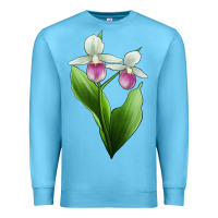 Ocean Blue Pink And White Lady's Slipper Flower Illustrations Premium Sweatshirt - LillyAllenDesigns