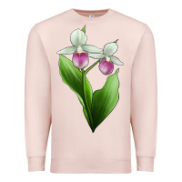 Pale Pink Pink And White Lady's Slipper Flower Illustrations Premium Sweatshirt - LillyAllenDesigns