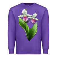 Purple Pink And White Lady's Slipper Flower Illustrations Premium Sweatshirt - LillyAllenDesigns