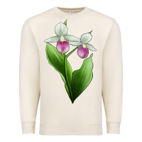 Pink And White Lady's Slipper Flower Illustrations Premium Sweatshirt | Teevron