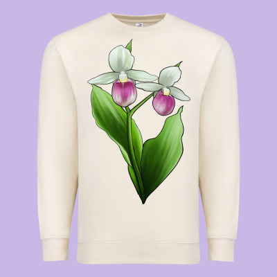 Pink And White Lady's Slipper Flower Illustrations Premium Sweatshirt Designed By Lillyallendesigns