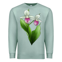 Seafoam Pink And White Lady's Slipper Flower Illustrations Premium Sweatshirt - LillyAllenDesigns