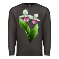 Smoke Pink And White Lady's Slipper Flower Illustrations Premium Sweatshirt - LillyAllenDesigns