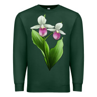 Sports Green Pink And White Lady's Slipper Flower Illustrations Premium Sweatshirt - LillyAllenDesigns