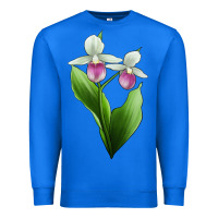True Royal Pink And White Lady's Slipper Flower Illustrations Premium Sweatshirt - LillyAllenDesigns