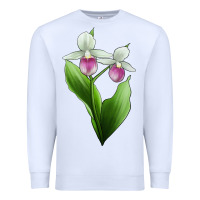 White Pink And White Lady's Slipper Flower Illustrations Premium Sweatshirt - LillyAllenDesigns