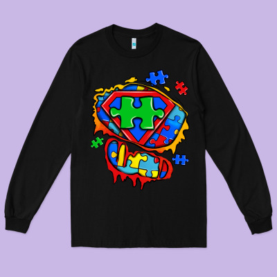 Autism Superhero Ripped Tshirt Long Sleeve Tee Designed By Zillion Design Studio