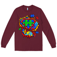 Burgundy autism superhero ripped tshirt Long Sleeve Tee - Zillion Design Studio
