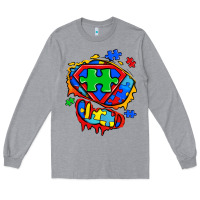 Heather Grey autism superhero ripped tshirt Long Sleeve Tee - Zillion Design Studio