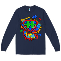 Navy autism superhero ripped tshirt Long Sleeve Tee - Zillion Design Studio
