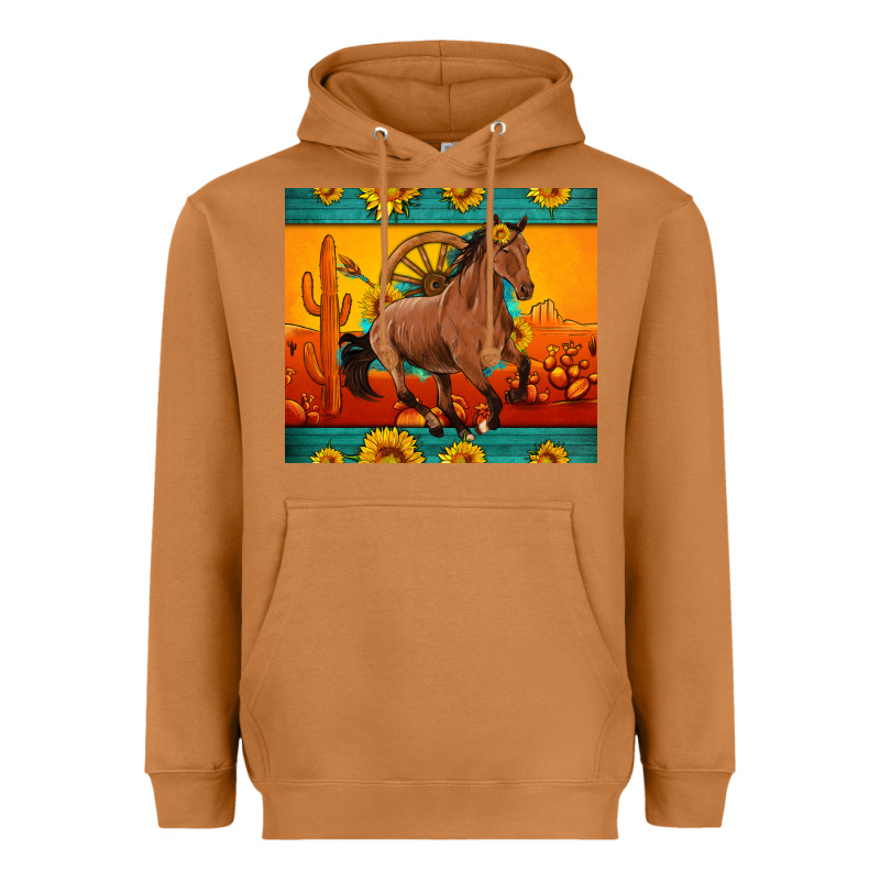 Western Sunset Galloping Horse Sunflower Heavyweight Hoodie by Artiststas | Teevron