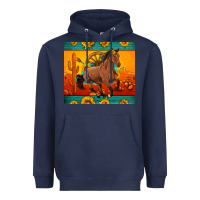 Navy western sunset galloping horse sunflower Heavyweight Hoodie - Artiststas