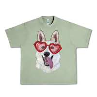Oil Green white shepherd with love glasses Urban Heavy Tee - RanaPortraitStore