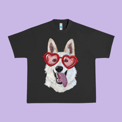 Urban Heavy Tee white shepherd with love glasses