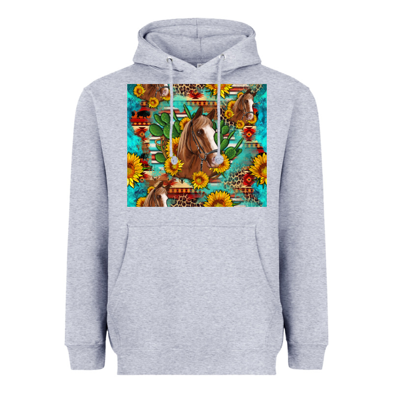Sunflowers And Cactus Horses Turquoise Aztec Leopard Background Heavyweight Hoodie by Artiststas | Teevron