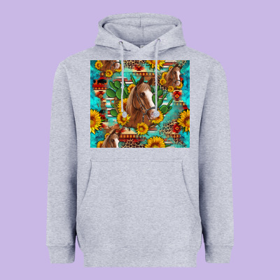 Sunflowers And Cactus Horses Turquoise Aztec Leopard Background Heavyweight Hoodie Designed By Artiststas