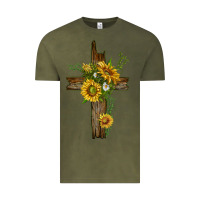 Vintage Olive sunflower cross Vintage Tee - texasbilliewilder