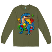 Army Green autism trex Long Sleeve Tee - Zillion Design Studio