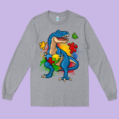 Autism Trex Long Sleeve Tee Designed By Zillion Design Studio