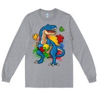 Heather Grey autism trex Long Sleeve Tee - Zillion Design Studio
