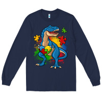 Navy autism trex Long Sleeve Tee - Zillion Design Studio