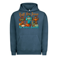 Pigment Midnight Navy fall for jesus he never leaves Urban Hoodie - BundleAndBundleShop