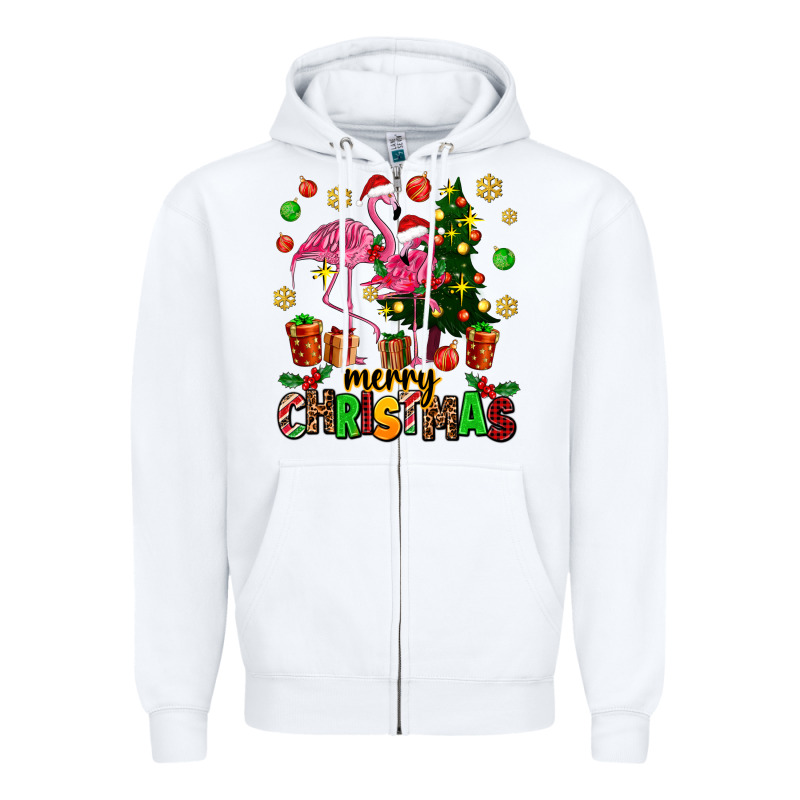 Flamingo Merry Christmas Zipper Hoodie by AdoDesignShop | Teevron