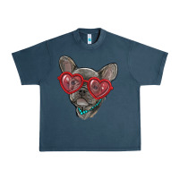 Midnight Navy french bulldog with love glasses Urban Heavy Tee - RanaPortraitStore