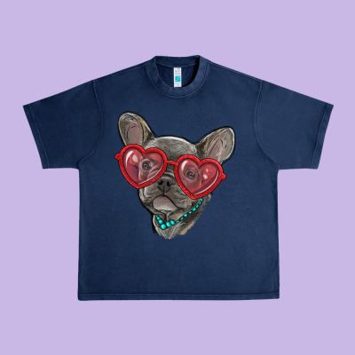 Urban Heavy Tee french bulldog with love glasses