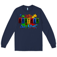 Navy my brother is ausome autism Long Sleeve Tee - Zillion Design Studio