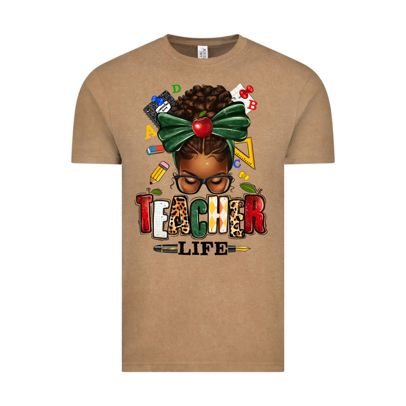 Teacher Life Afro Messy Bun Vintage Tee by texasbilliewilder | Teevron