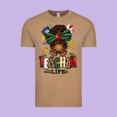 Vintage Tee teacher life afro messy bun