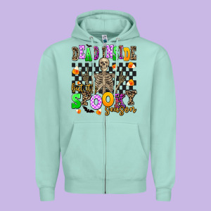 Dead Inside But It's Spooky Season Zipper Hoodie Designed By Adodesignshop