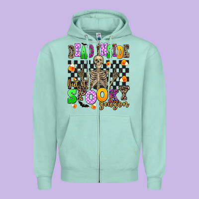 Dead Inside But It's Spooky Season Zipper Hoodie Designed By Adodesignshop