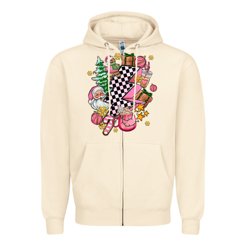 Pink Christmas Lightning Bolt Zipper Hoodie by AdoDesignShop | Teevron