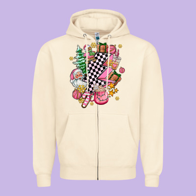 Pink Christmas Lightning Bolt Zipper Hoodie Designed By Adodesignshop